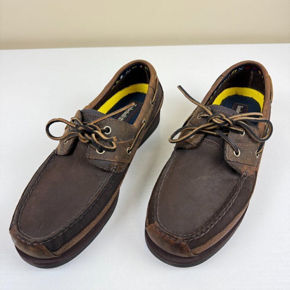 NEW Timberland Men's Brown Leather Moc Toe Boat Shoes